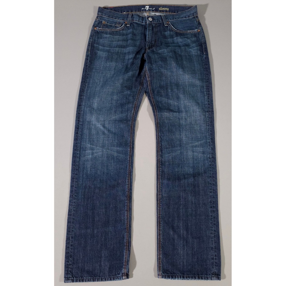 7 For All Mankind Slimmy Jeans Mens 34 Blue Slim Straight Dark Wash Denim